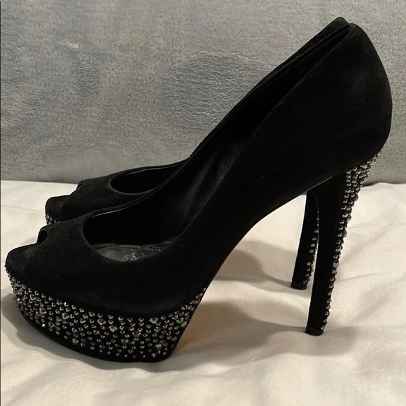 Brian Atwood Black Suede Crystal shoes 61/2 - Picture 2 of 5